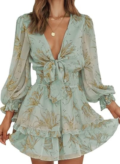 Dokotoo Womens Long Sleeve Floral Print Mini Dress