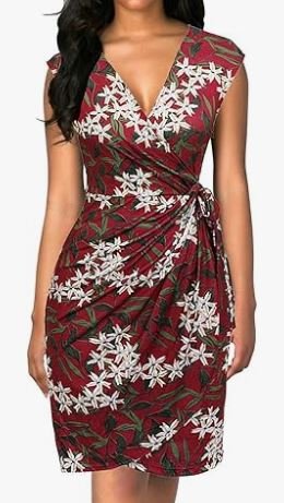 Deep-V Faux-Wrap Dress