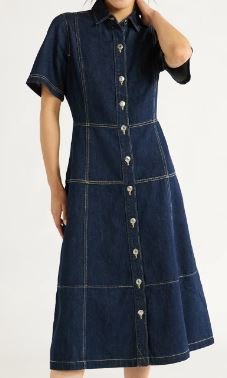 Button-Front Cotton Midi Dress with Short Sleeves