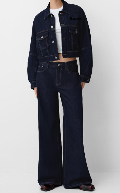 Cropped denim jacket + high-waisted, wide-leg jeans