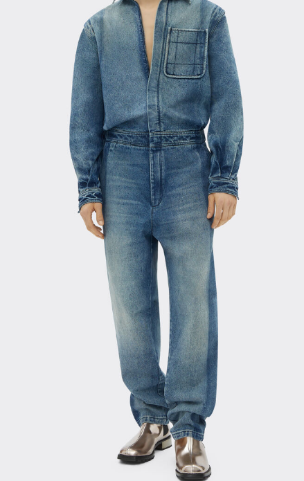 Two-tone denim jumpsuit.