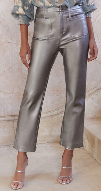 Silver Faux Leather Straight Crop Trousers