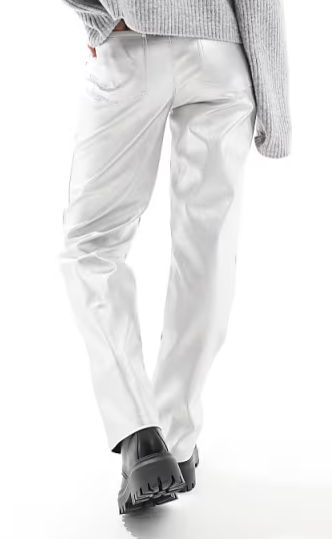 Faux leather straight leg trousers in silver