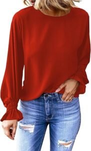 Long Sleeve Ruffle Bubble Sleeve Blouse